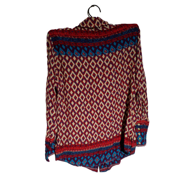 Roper Diamond Print Snap Front Top Boho Contrast Trim Small - Picture 3 of 6